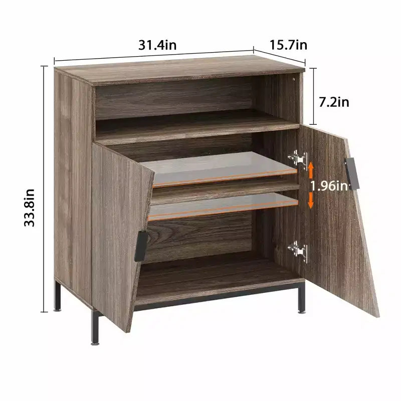 Sideboard Cabinet, Morden Wood Sideboard Buffet, Storage Cabinet with Oblique Door and Adjustable Shelves Brown