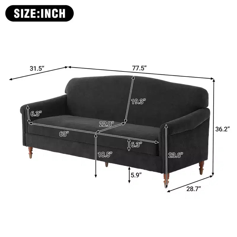 ModernLuxe Loveseat Sofa with Rolled Arms, Chenille Upholstered 2-Seater Sofa Couch with Deep Seating for Living Room/Small Spaces