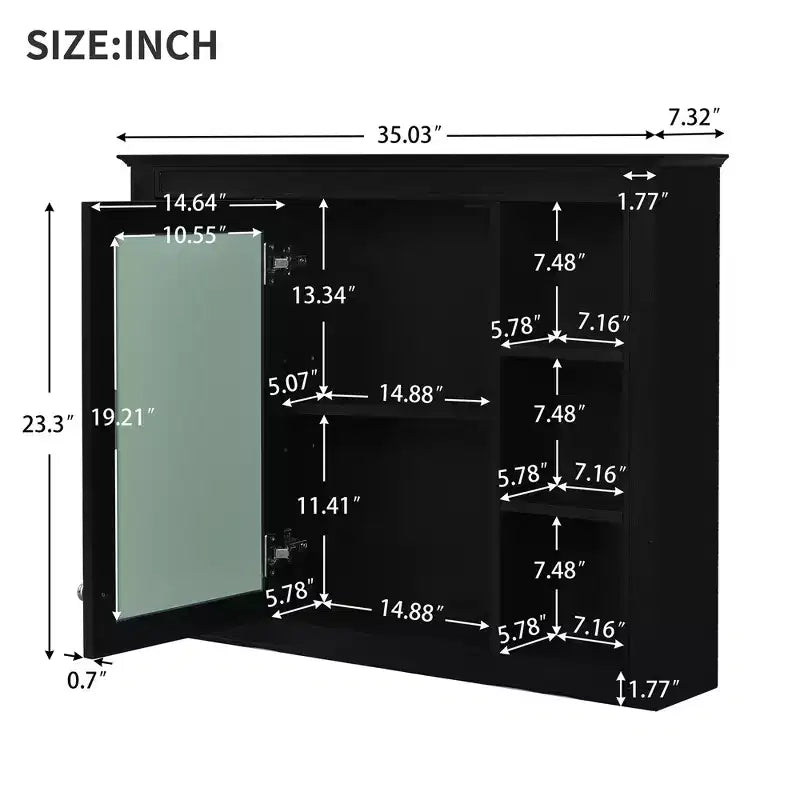 FAMYYT 35 in. W x 27.5 in. H Rectangular MDF Board Surface Mount Bathroom Medicine Cabinet with Mirror, Soft-Close Hinge