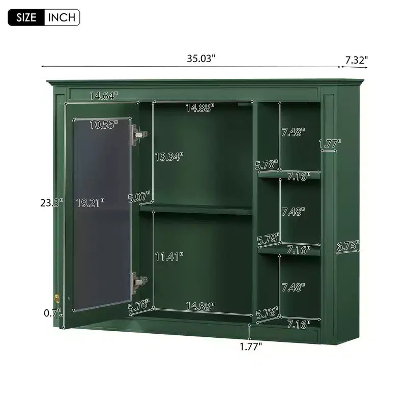 FAMYYT 35 in. W x 27.5 in. H Rectangular MDF Board Surface Mount Bathroom Medicine Cabinet with Mirror, Soft-Close Hinge