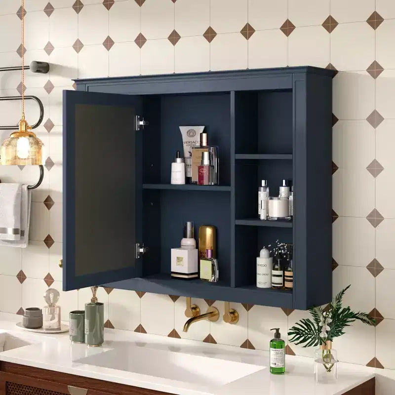 FAMYYT 35 in. W x 27.5 in. H Rectangular MDF Board Surface Mount Bathroom Medicine Cabinet with Mirror, Soft-Close Hinge