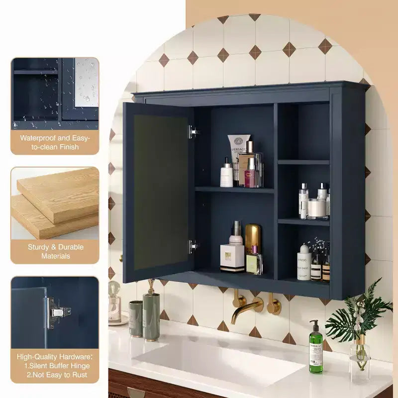 FAMYYT 35 in. W x 27.5 in. H Rectangular MDF Board Surface Mount Bathroom Medicine Cabinet with Mirror, Soft-Close Hinge