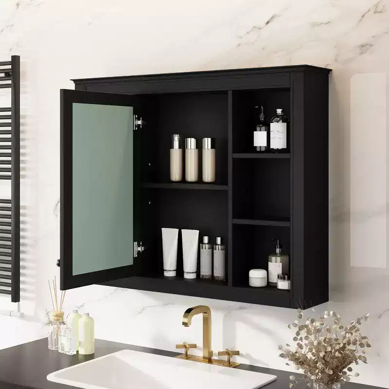 FAMYYT 35 in. W x 27.5 in. H Rectangular MDF Board Surface Mount Bathroom Medicine Cabinet with Mirror, Soft-Close Hinge