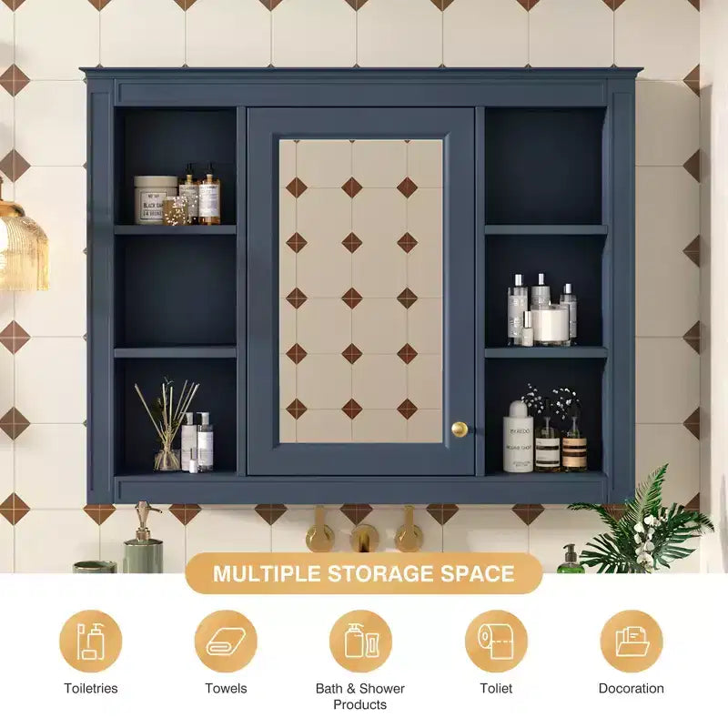 FAMYYT 35 in. W x 27.5 in. H Rectangular MDF Board Surface Mount Bathroom Medicine Cabinet with Mirror, Soft-Close Hinge