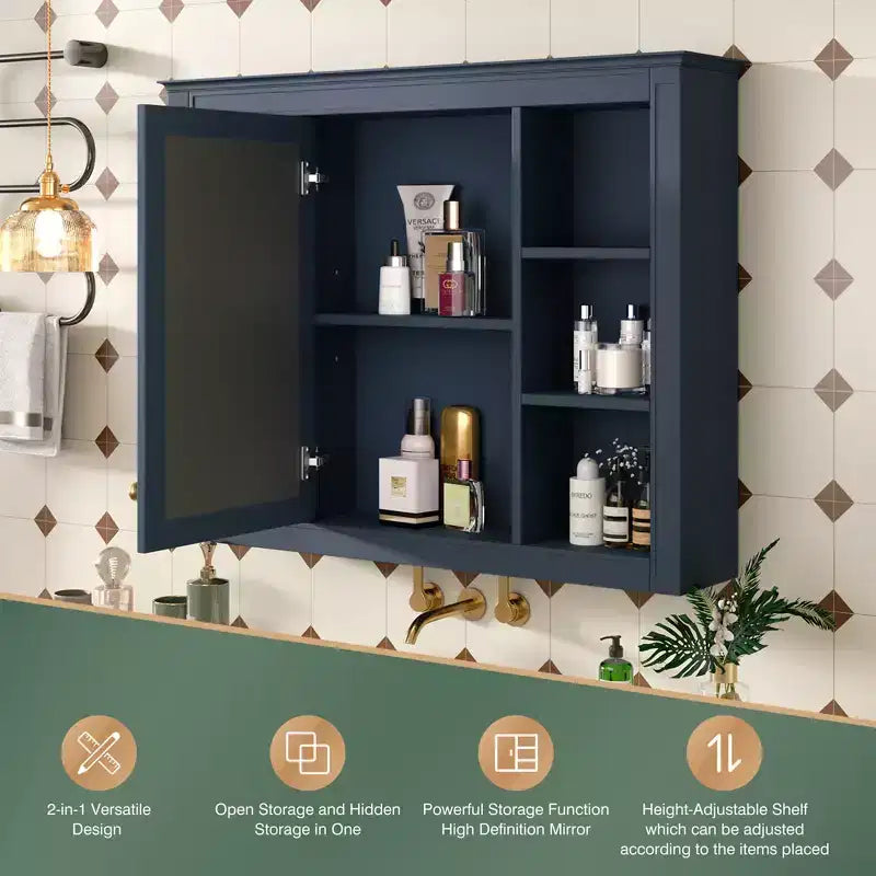 FAMYYT 35 in. W x 27.5 in. H Rectangular MDF Board Surface Mount Bathroom Medicine Cabinet with Mirror, Soft-Close Hinge