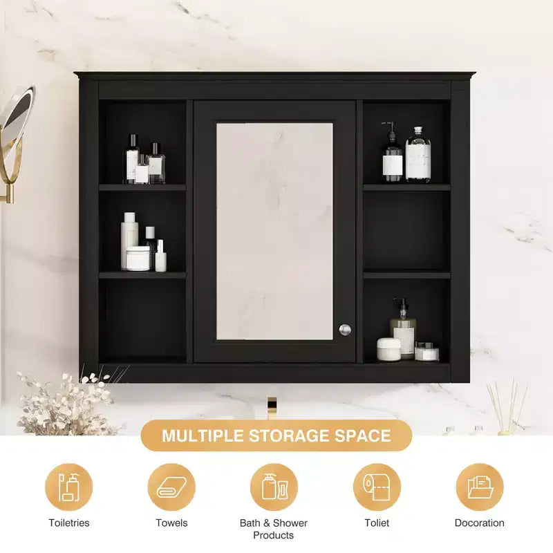 FAMYYT 35 in. W x 27.5 in. H Rectangular MDF Board Surface Mount Bathroom Medicine Cabinet with Mirror, Soft-Close Hinge