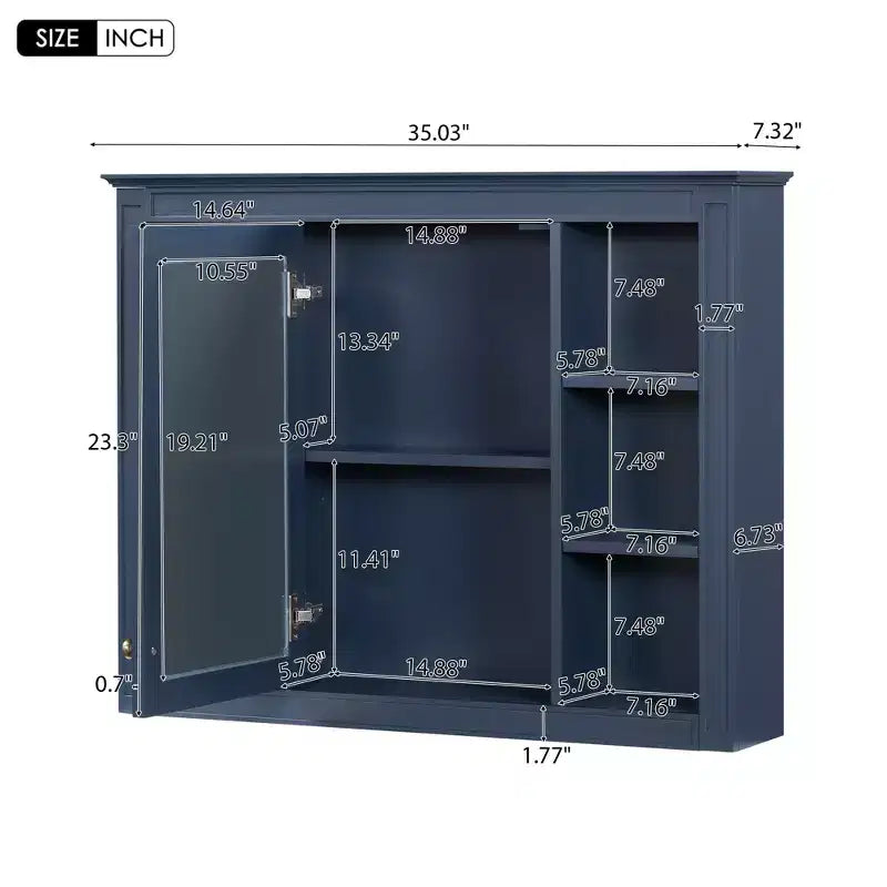 FAMYYT 35 in. W x 27.5 in. H Rectangular MDF Board Surface Mount Bathroom Medicine Cabinet with Mirror, Soft-Close Hinge