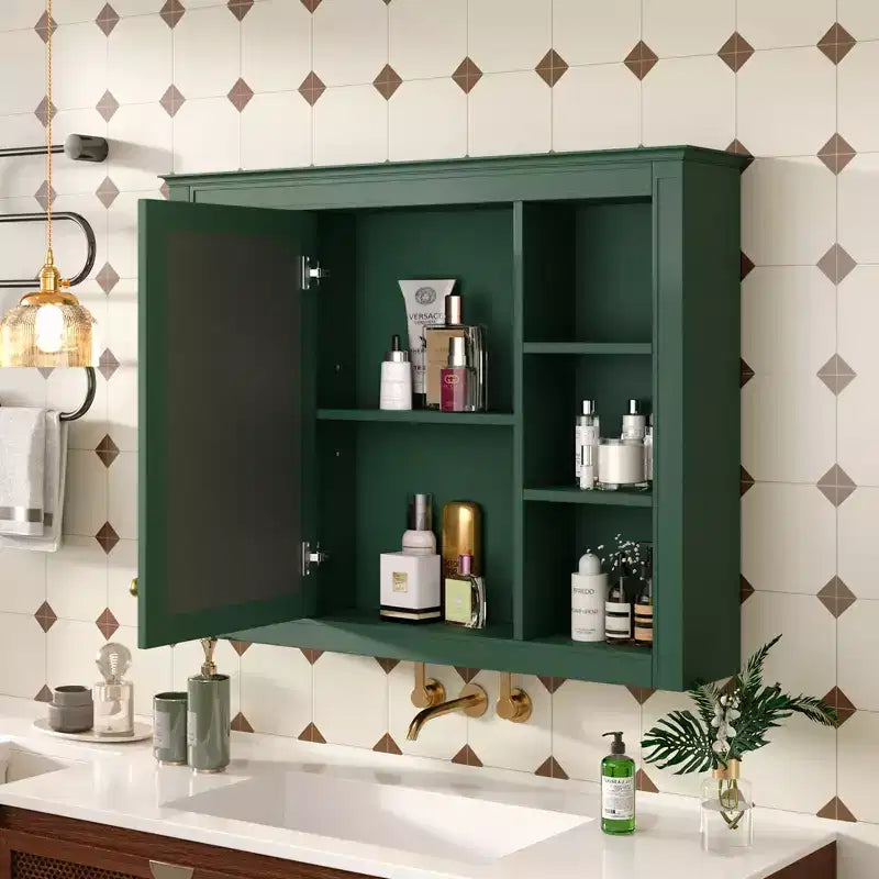 FAMYYT 35 in. W x 27.5 in. H Rectangular MDF Board Surface Mount Bathroom Medicine Cabinet with Mirror, Soft-Close Hinge