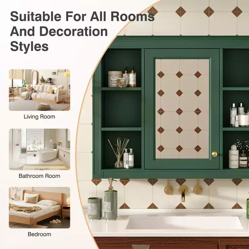 FAMYYT 35 in. W x 27.5 in. H Rectangular MDF Board Surface Mount Bathroom Medicine Cabinet with Mirror, Soft-Close Hinge