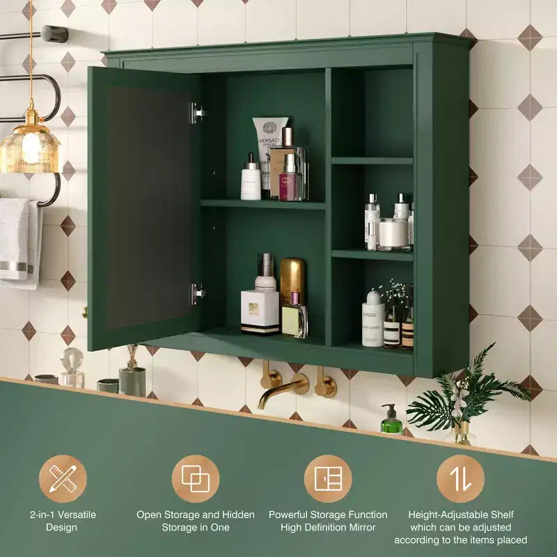 FAMYYT 35 in. W x 27.5 in. H Rectangular MDF Board Surface Mount Bathroom Medicine Cabinet with Mirror, Soft-Close Hinge