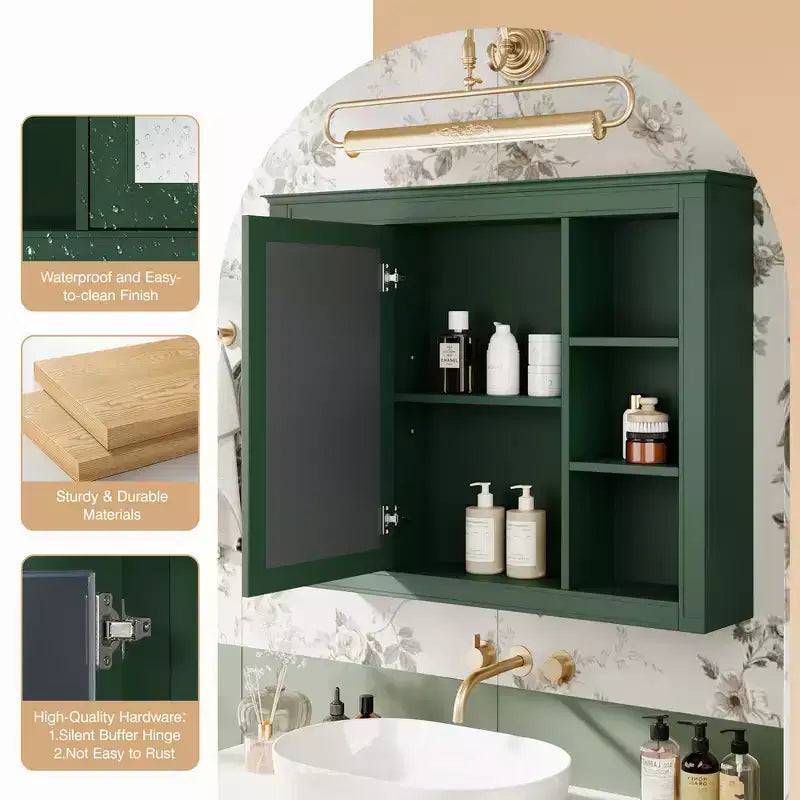 FAMYYT 35 in. W x 27.5 in. H Rectangular MDF Board Surface Mount Bathroom Medicine Cabinet with Mirror, Soft-Close Hinge