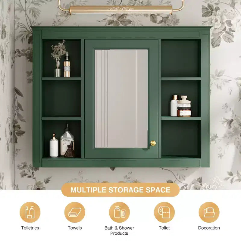 FAMYYT 35 in. W x 27.5 in. H Rectangular MDF Board Surface Mount Bathroom Medicine Cabinet with Mirror, Soft-Close Hinge