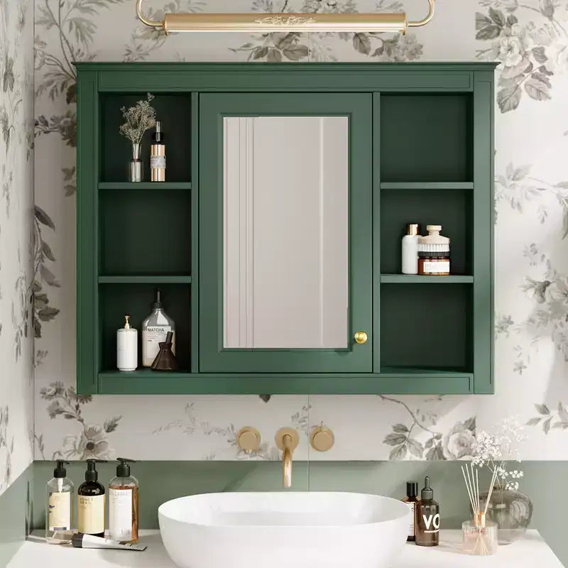 FAMYYT 35 in. W x 27.5 in. H Rectangular MDF Board Surface Mount Bathroom Medicine Cabinet with Mirror, Soft-Close Hinge