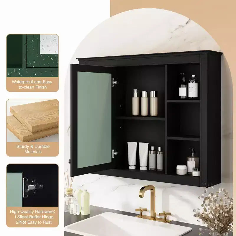 FAMYYT 35 in. W x 27.5 in. H Rectangular MDF Board Surface Mount Bathroom Medicine Cabinet with Mirror, Soft-Close Hinge