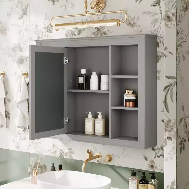 FAMYYT 35 in. W x 27.5 in. H Rectangular MDF Board Surface Mount Bathroom Medicine Cabinet with Mirror, Soft-Close Hinge