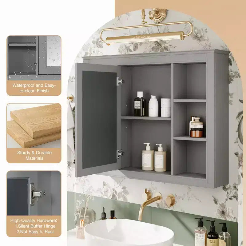 FAMYYT 35 in. W x 27.5 in. H Rectangular MDF Board Surface Mount Bathroom Medicine Cabinet with Mirror, Soft-Close Hinge