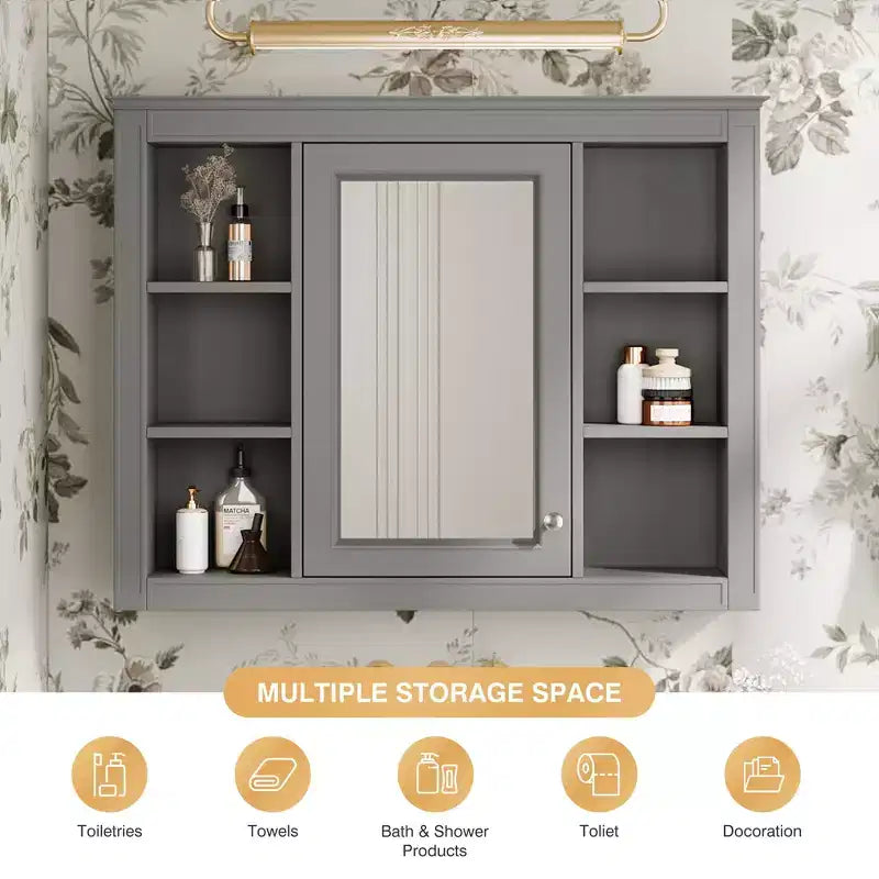 FAMYYT 35 in. W x 27.5 in. H Rectangular MDF Board Surface Mount Bathroom Medicine Cabinet with Mirror, Soft-Close Hinge