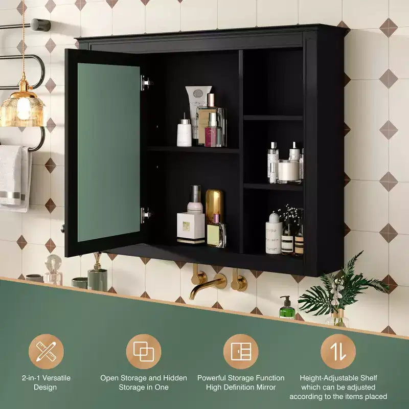 FAMYYT 35 in. W x 27.5 in. H Rectangular MDF Board Surface Mount Bathroom Medicine Cabinet with Mirror, Soft-Close Hinge
