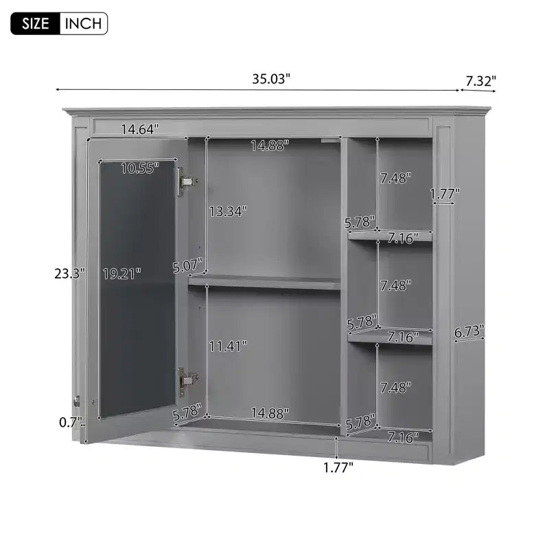 FAMYYT 35 in. W x 27.5 in. H Rectangular MDF Board Surface Mount Bathroom Medicine Cabinet with Mirror, Soft-Close Hinge