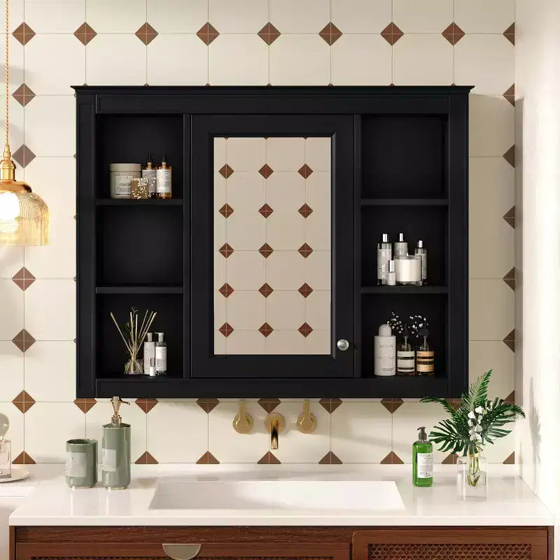 FAMYYT 35 in. W x 27.5 in. H Rectangular MDF Board Surface Mount Bathroom Medicine Cabinet with Mirror, Soft-Close Hinge