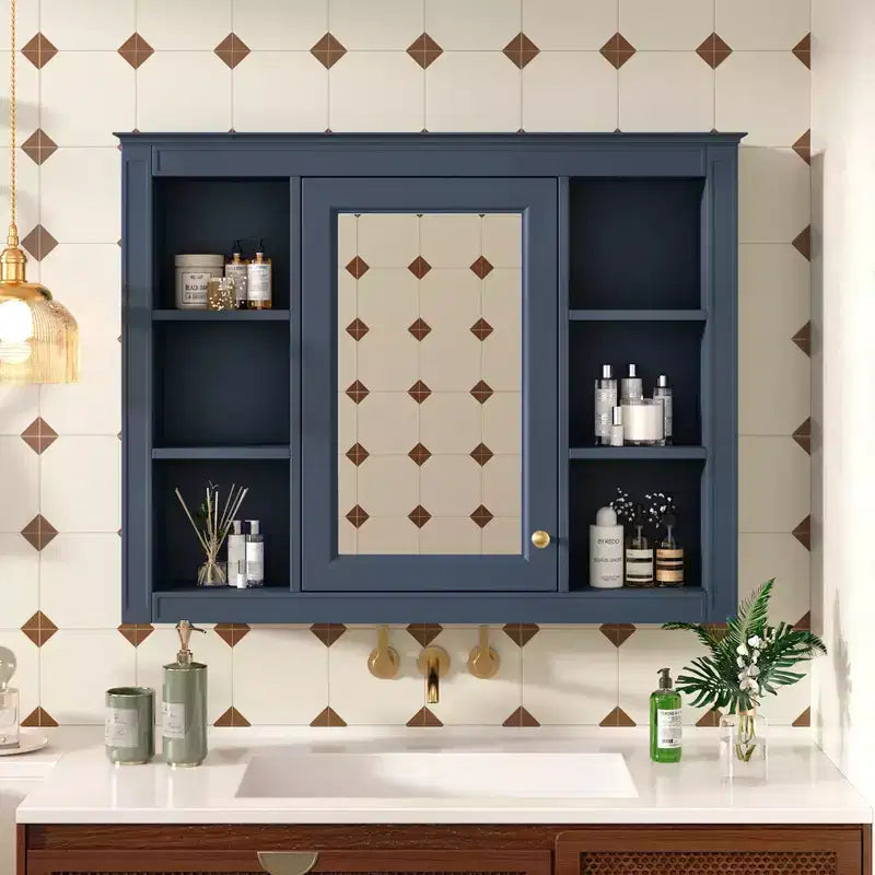 FAMYYT 35 in. W x 27.5 in. H Rectangular MDF Board Surface Mount Bathroom Medicine Cabinet with Mirror, Soft-Close Hinge