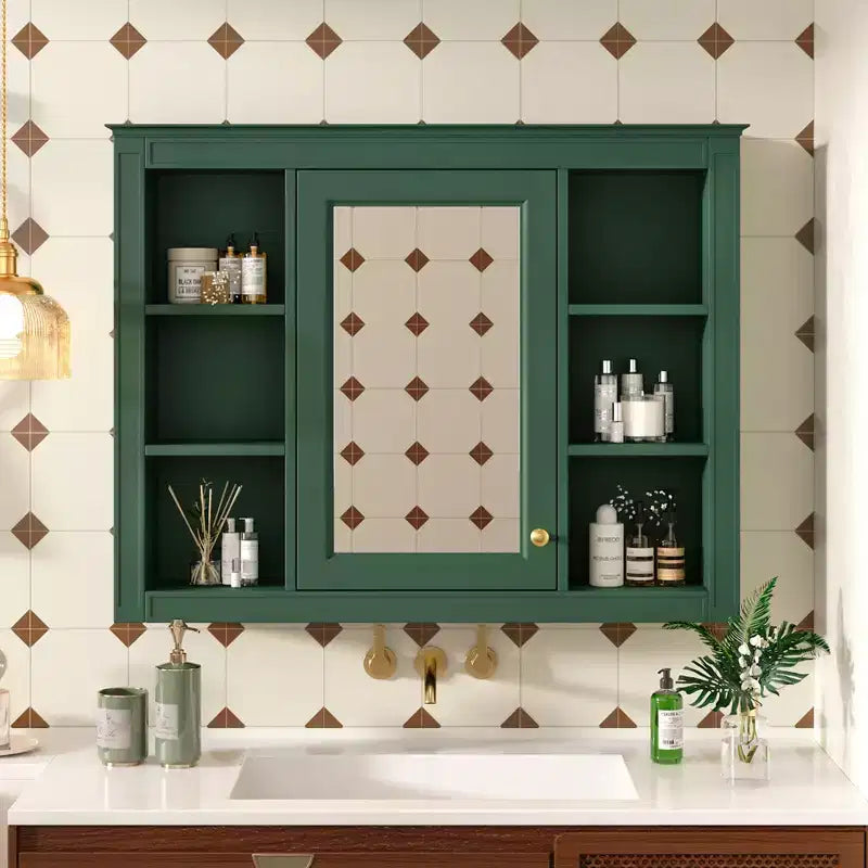 FAMYYT 35 in. W x 27.5 in. H Rectangular MDF Board Surface Mount Bathroom Medicine Cabinet with Mirror, Soft-Close Hinge