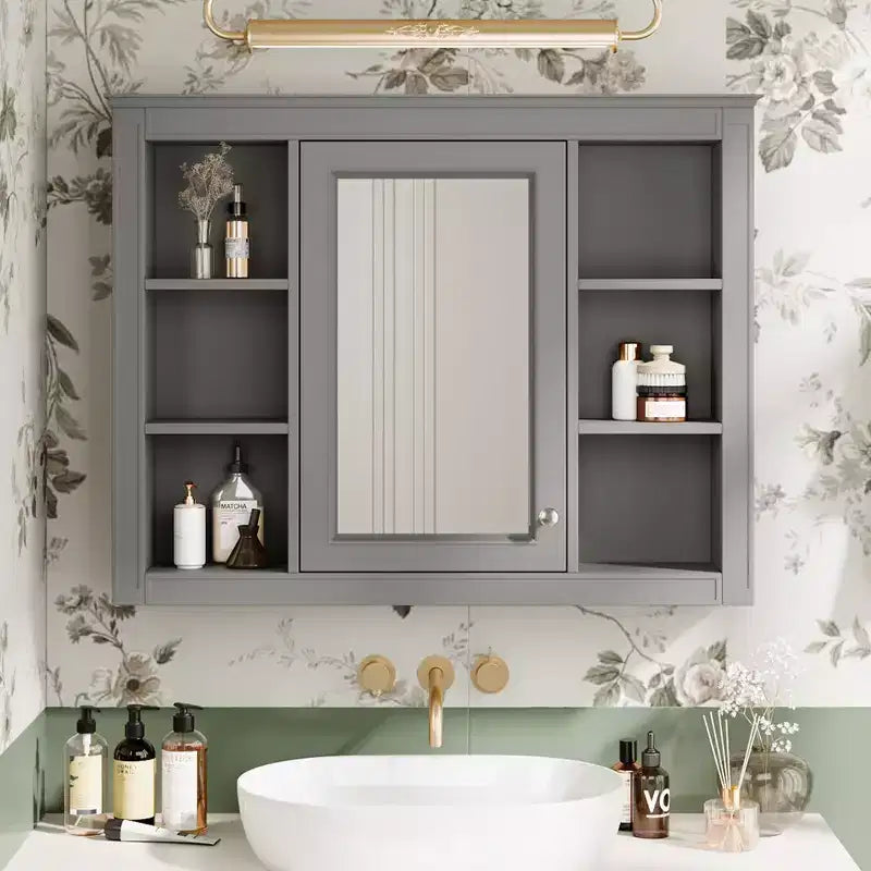 FAMYYT 35 in. W x 27.5 in. H Rectangular MDF Board Surface Mount Bathroom Medicine Cabinet with Mirror, Soft-Close Hinge