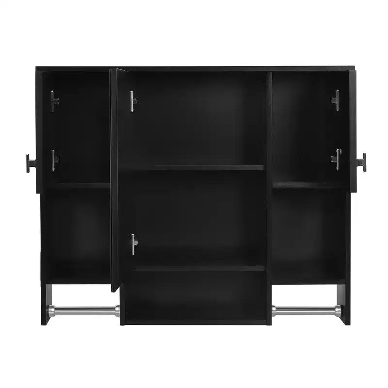 FAMYYT 35 in. W x 28 in. H Rectangular MDF Board Surface Mount Bathroom Medicine Cabinet with Mirror, Towels Bar