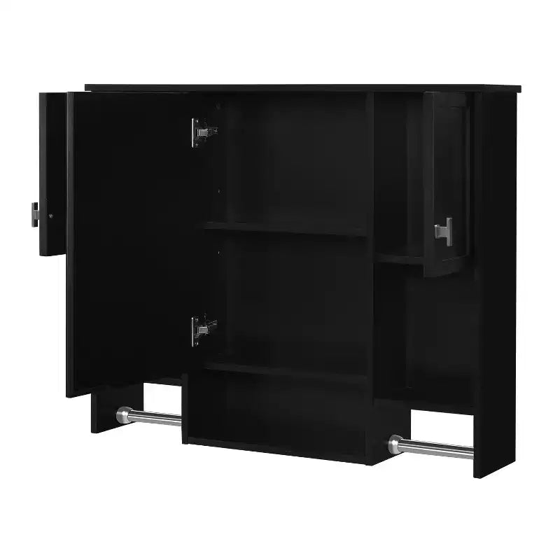 FAMYYT 35 in. W x 28 in. H Rectangular MDF Board Surface Mount Bathroom Medicine Cabinet with Mirror, Towels Bar