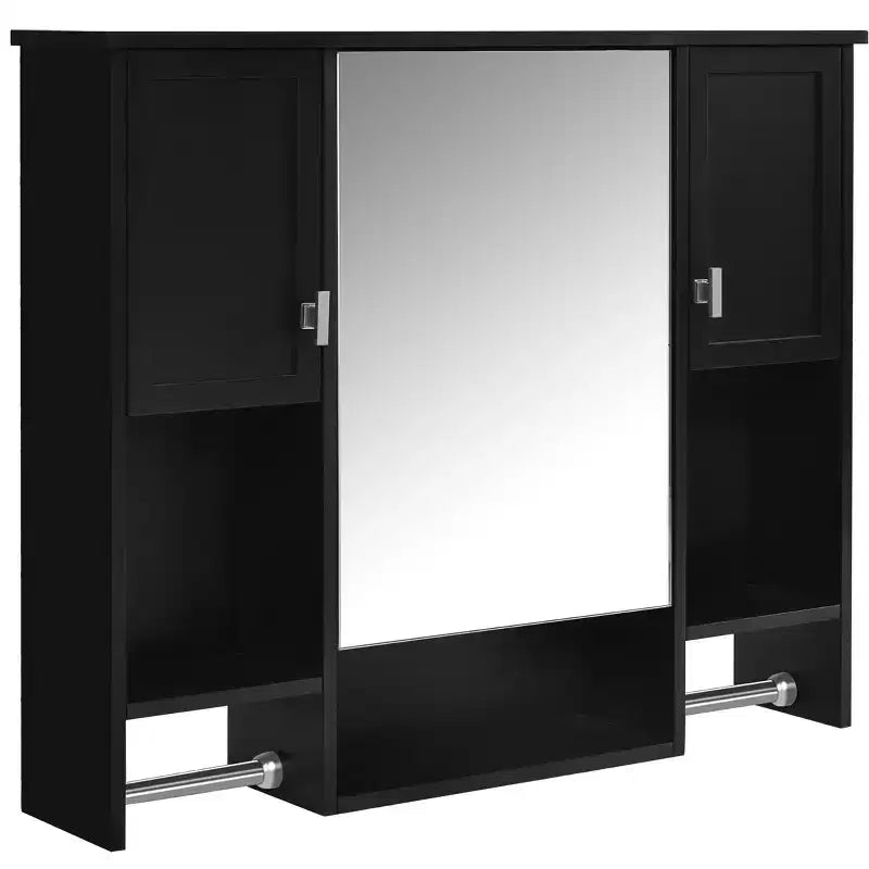 FAMYYT 35 in. W x 28 in. H Rectangular MDF Board Surface Mount Bathroom Medicine Cabinet with Mirror, Towels Bar