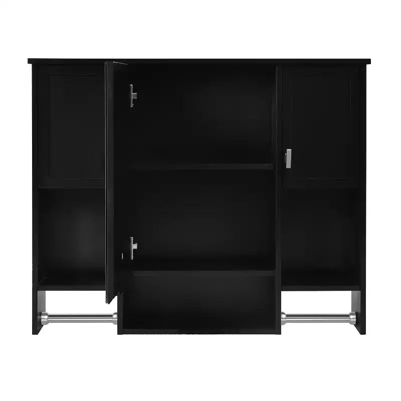 FAMYYT 35 in. W x 28 in. H Rectangular MDF Board Surface Mount Bathroom Medicine Cabinet with Mirror, Towels Bar