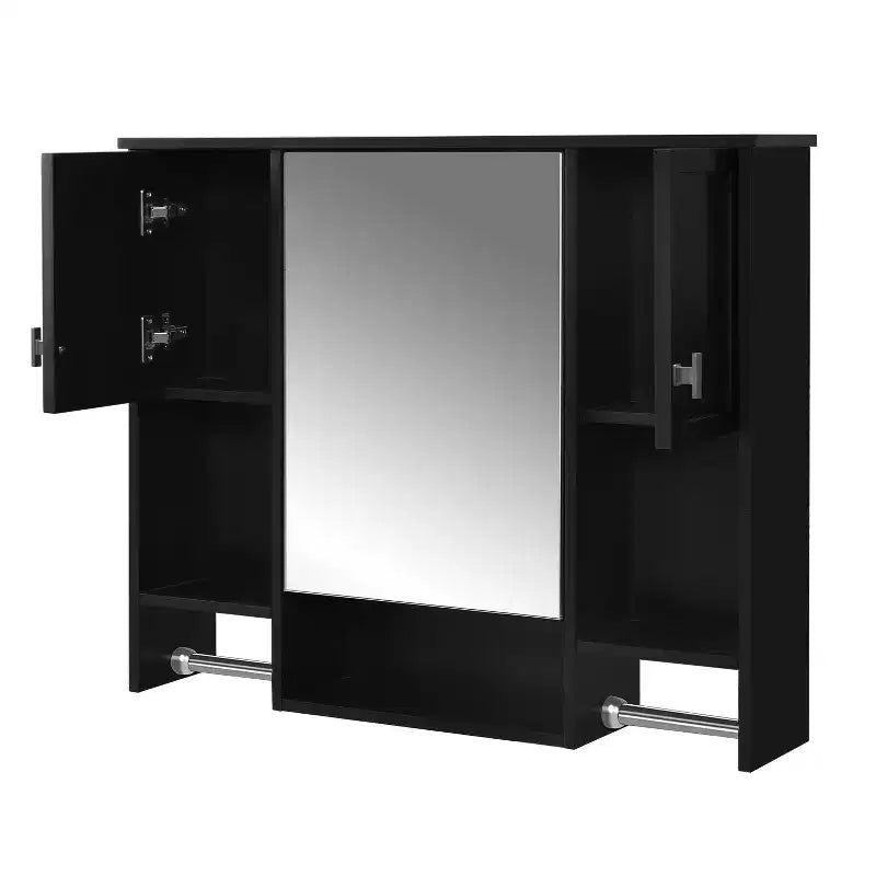 FAMYYT 35 in. W x 28 in. H Rectangular MDF Board Surface Mount Bathroom Medicine Cabinet with Mirror, Towels Bar
