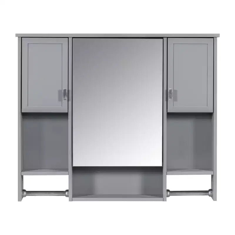 FAMYYT 35 in. W x 28 in. H Rectangular MDF Board Surface Mount Bathroom Medicine Cabinet with Mirror, Towels Bar