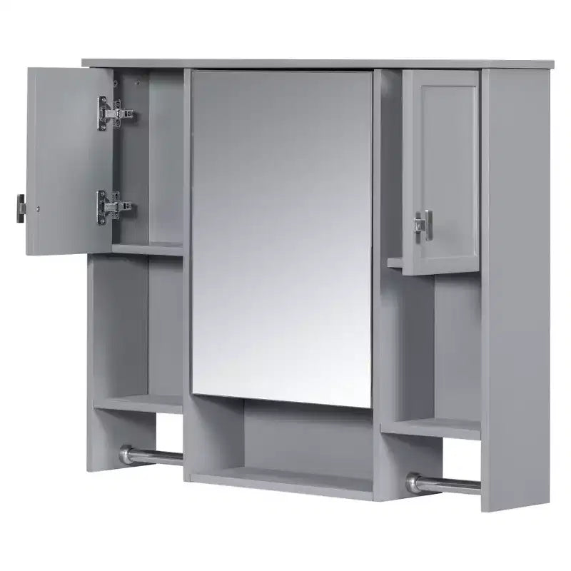 FAMYYT 35 in. W x 28 in. H Rectangular MDF Board Surface Mount Bathroom Medicine Cabinet with Mirror, Towels Bar