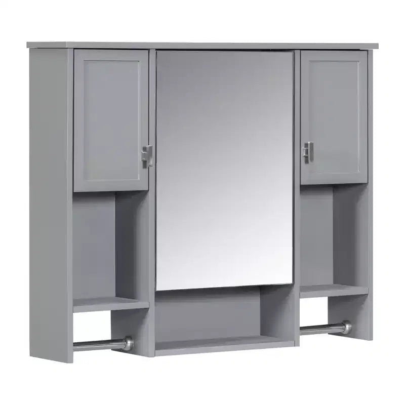 FAMYYT 35 in. W x 28 in. H Rectangular MDF Board Surface Mount Bathroom Medicine Cabinet with Mirror, Towels Bar