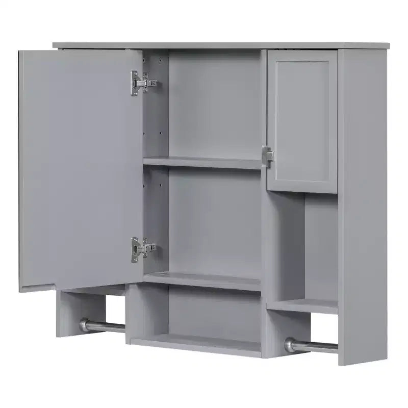 FAMYYT 35 in. W x 28 in. H Rectangular MDF Board Surface Mount Bathroom Medicine Cabinet with Mirror, Towels Bar