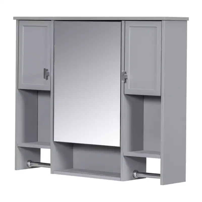 FAMYYT 35 in. W x 28 in. H Rectangular MDF Board Surface Mount Bathroom Medicine Cabinet with Mirror, Towels Bar