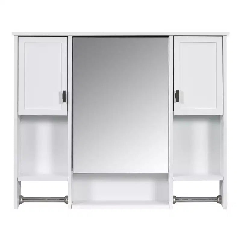 FAMYYT 35 in. W x 28 in. H Rectangular MDF Board Surface Mount Bathroom Medicine Cabinet with Mirror, Towels Bar