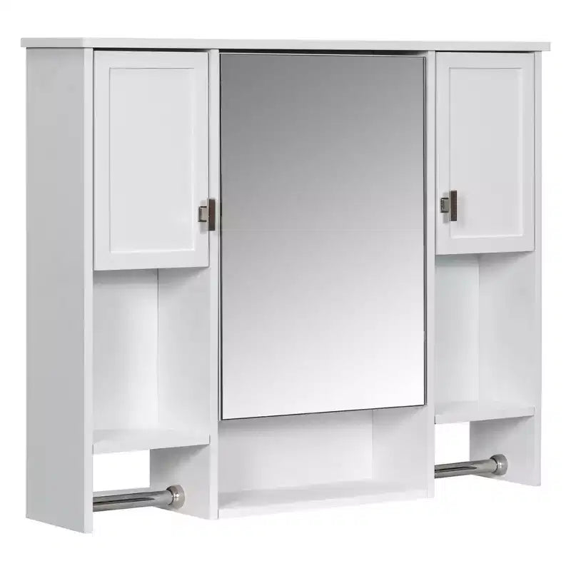 FAMYYT 35 in. W x 28 in. H Rectangular MDF Board Surface Mount Bathroom Medicine Cabinet with Mirror, Towels Bar