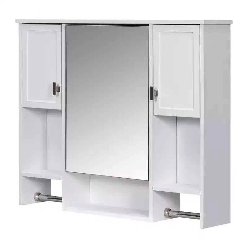 FAMYYT 35 in. W x 28 in. H Rectangular MDF Board Surface Mount Bathroom Medicine Cabinet with Mirror, Towels Bar