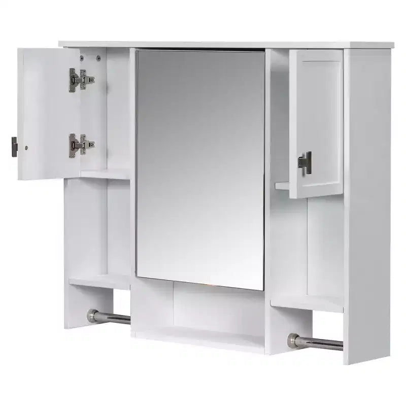 FAMYYT 35 in. W x 28 in. H Rectangular MDF Board Surface Mount Bathroom Medicine Cabinet with Mirror, Towels Bar