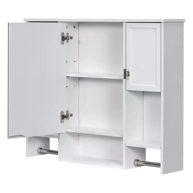 FAMYYT 35 in. W x 28 in. H Rectangular MDF Board Surface Mount Bathroom Medicine Cabinet with Mirror, Towels Bar
