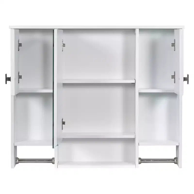 FAMYYT 35 in. W x 28 in. H Rectangular MDF Board Surface Mount Bathroom Medicine Cabinet with Mirror, Towels Bar