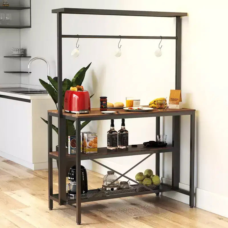 CLIHOME Kitchen Island, Bakers Rack, 3 Tier Microwave Stand Oven Shelf with Storage, Storage Shelf for Kitchen Dining Room Living Room