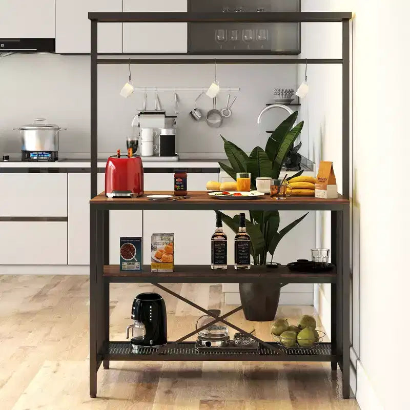CLIHOME Kitchen Island, Bakers Rack, 3 Tier Microwave Stand Oven Shelf with Storage, Storage Shelf for Kitchen Dining Room Living Room
