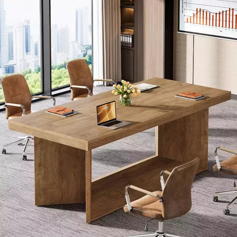 Lantine 63-Inch Executive Desk, Office Computer Desk with Heavy Duty Pedestal, Farmhouse Workstations Writing Table for Home Office, Rustic Brown