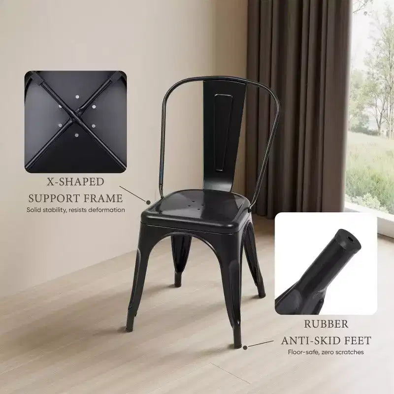 TUYOHW Set of 4 Metal Dining Chair,Stackable Chairs with Detachable Backrest for Indoor Outdoor Kitchen,Restaurant