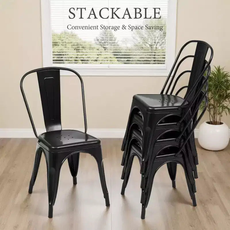 TUYOHW Set of 4 Metal Dining Chair,Stackable Chairs with Detachable Backrest for Indoor Outdoor Kitchen,Restaurant