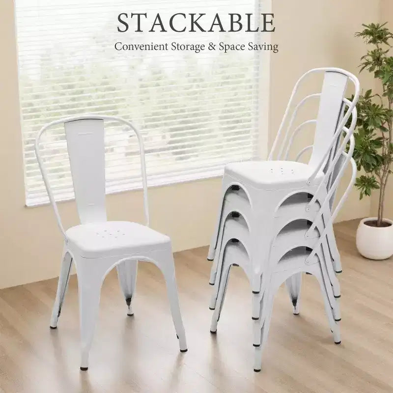 TUYOHW Set of 4 Metal Dining Chair,Stackable Chairs with Detachable Backrest for Indoor Outdoor Kitchen,Restaurant