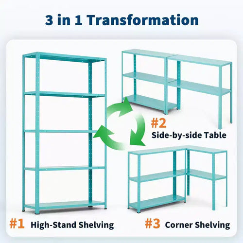 5-Tier Adjustable Storage Shelf, Metal Bookshelf with 500lb Capacity for Home, Garage, or Pantry, 35W x 68H x 12D - Green